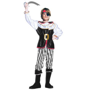 Zorgvuldig piratenkostuum met ooglap