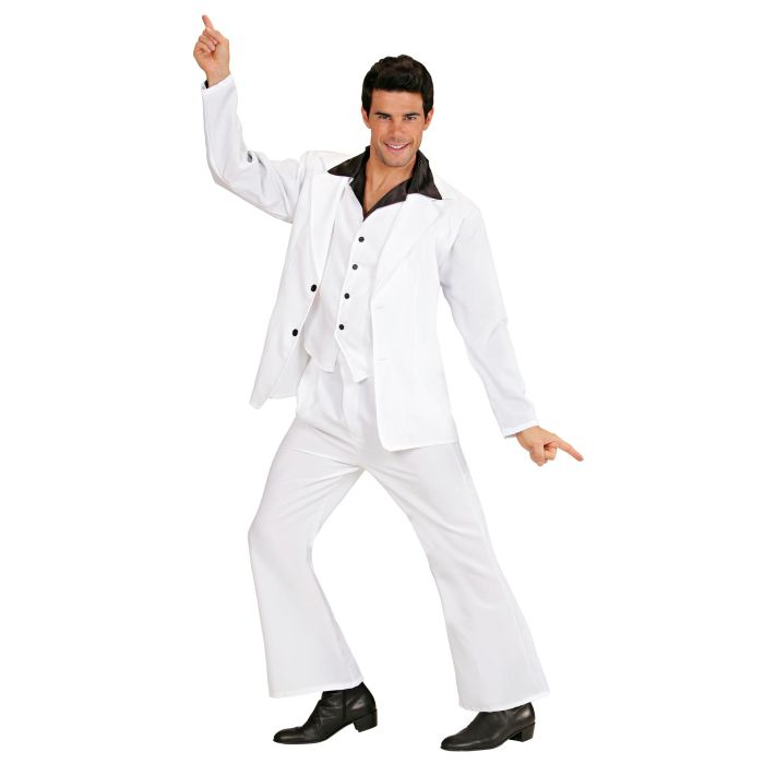 Witte disco-jakkostuum met vest voor heren