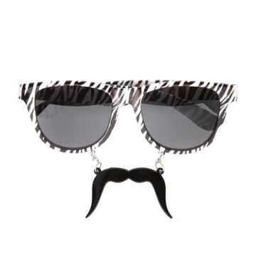 Zebra gestreepte zonnebrillen m. snor - one-size