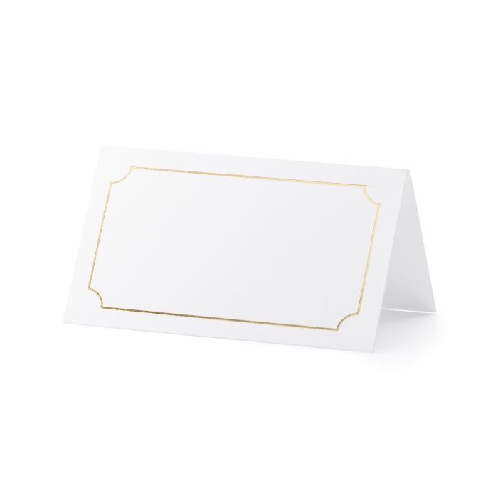 Witte naamkaartjes met gouden rand 10x - 9,5x5,5 cm