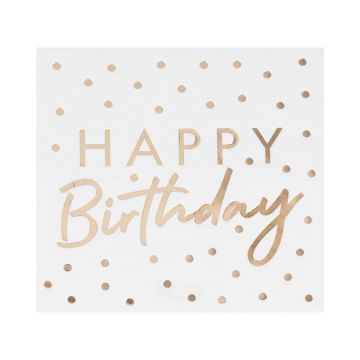 Gouden Gekleurde Happy Birthday Servetten - 16,5x16,5 cm