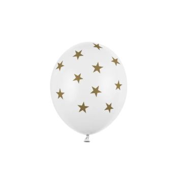 Ballon met gouden sterren wit 6x - 30 cm 