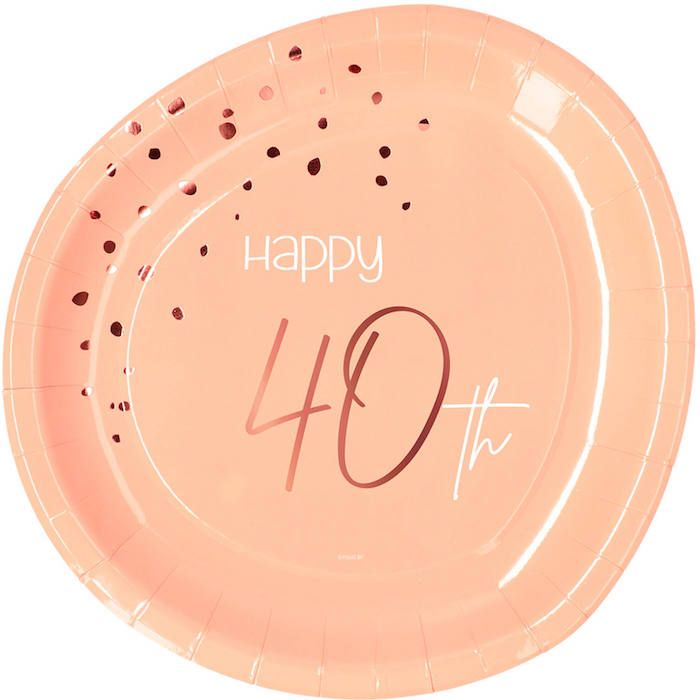 Happy 40th Papieren Borden Roze 8x - 23 cm