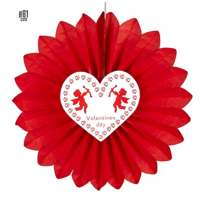 Valentijnsdag rode rozet met hart - 61 cm