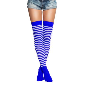 Over-knee kousen one-size blauw en wit