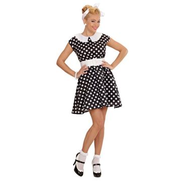 Zwart 50's jurk kostuum met witte stippen - 2 delen