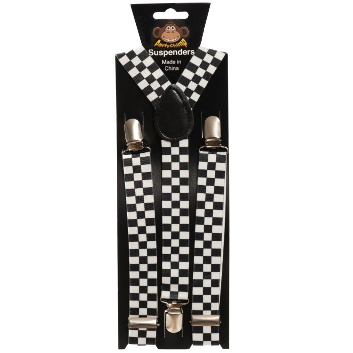 Zwart-wit geruite bretels one-size unisex