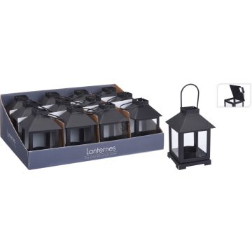 Lantaarn voor theelichten in matte zwarte metaal 11,5 cm