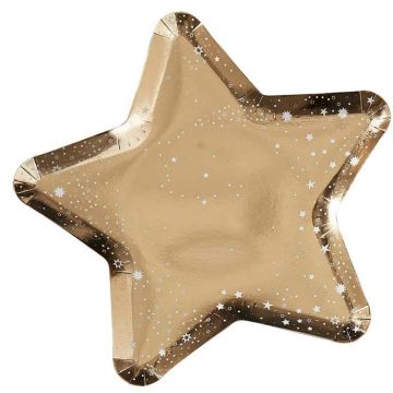Gouden Glitter Ster Papieren Borden 8x - 26 cm 