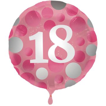 18 jaar folieballon in roze 45 cm