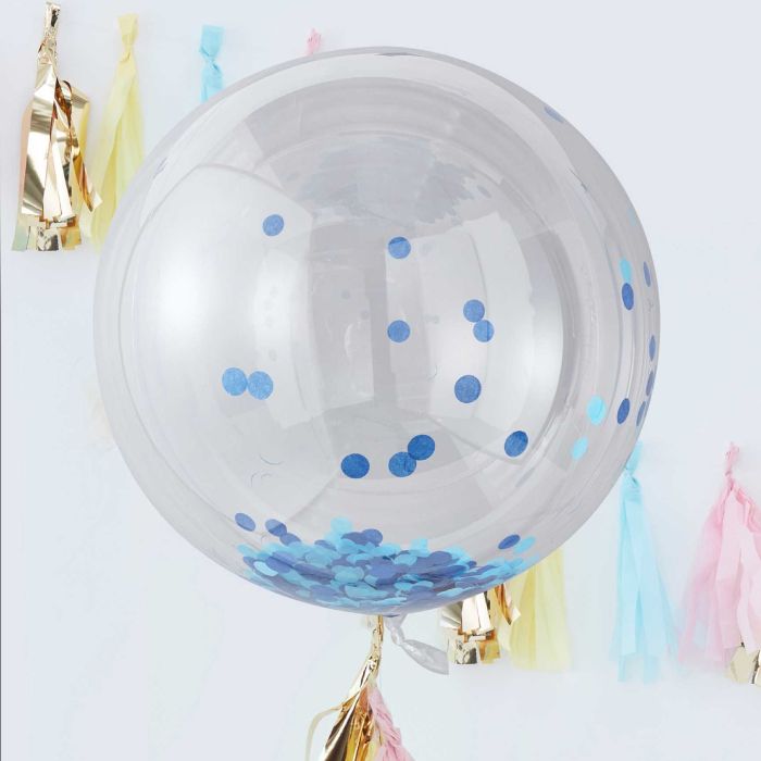 Grote Ronde Ballonnen met Blauwe Confetti 3x - 90 cm