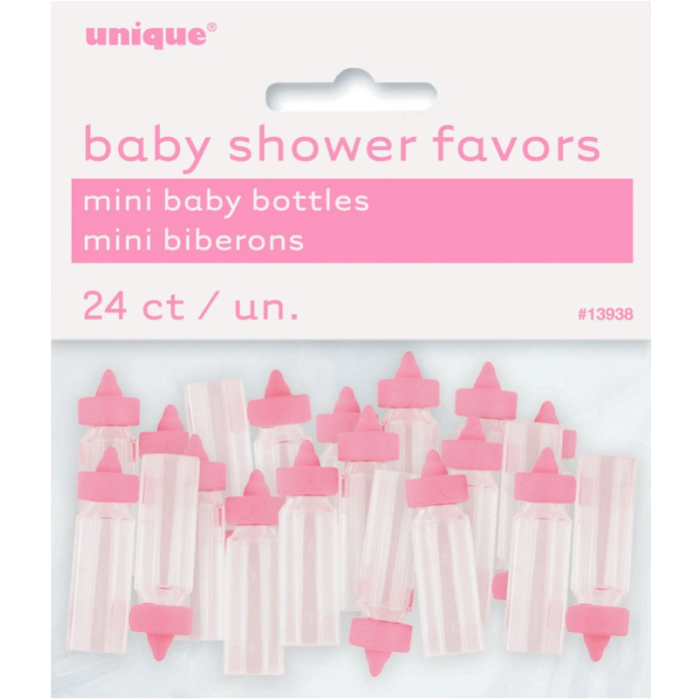 Mini flessen voor babyshower 24x roze