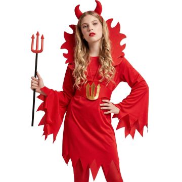 Demonenkleed met riem en hoorns voor meisjes