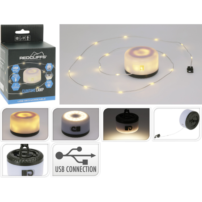 Oplaadbare campinglamp met LED lichtsnoer 10 m