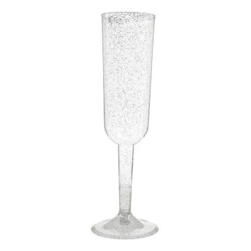 Champagneglazen In plastic zilver glitter 4x - 198 ml