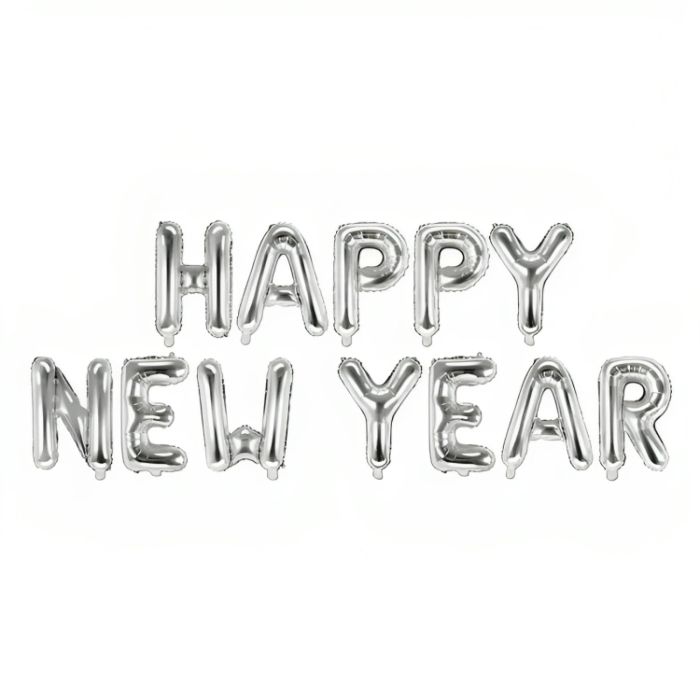 Folieballon happy new year zilver 422x46 cm