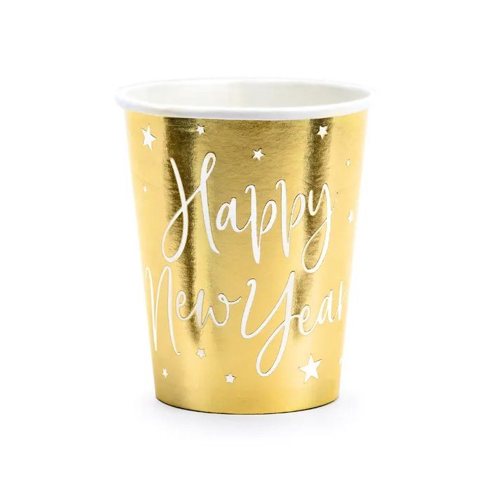 Happy New Year Bekers in Goud 6x - 220 ml