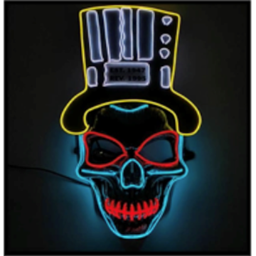 Griezelige schedel LED masker met gele hoed 