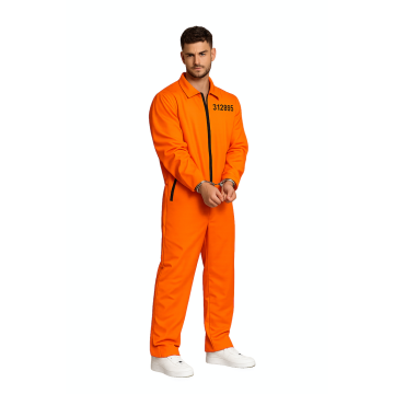 Geel oranje deluxe gevangenis kostuum inclusief handboeien