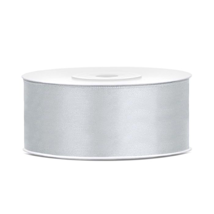 Zilver kleurig satijnen lint - 25 mm x 25 m