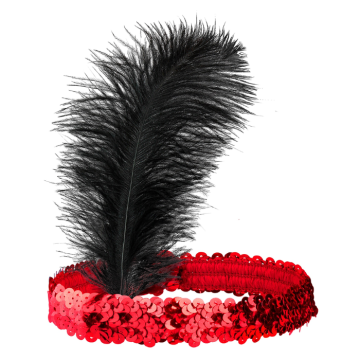 Rood haarband met pailletten en veren