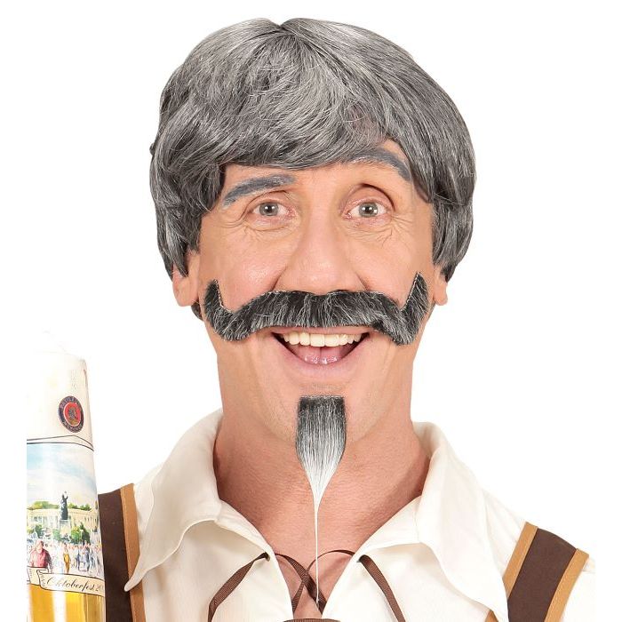 Grijze Tiroler peruk met baard - 3 delen
