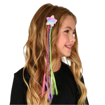 Regenboog haarextensions met sterhaarclip voor kinderen