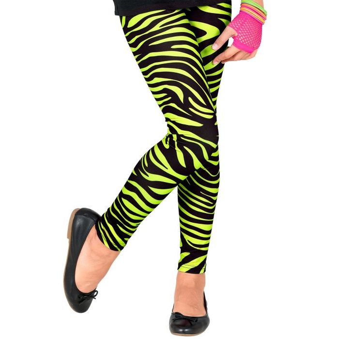 Neon groene 80's kinderleggings met zebra patroon