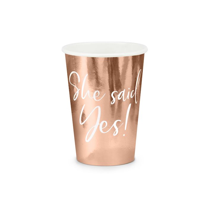 Rose Gold "She Said Yes!" Papieren Bekers 6x - 220 ml
