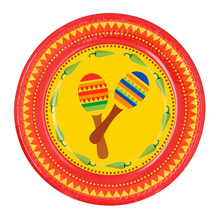 Mexicaanse papieren borden met maracas 10x - Ø 23 cm