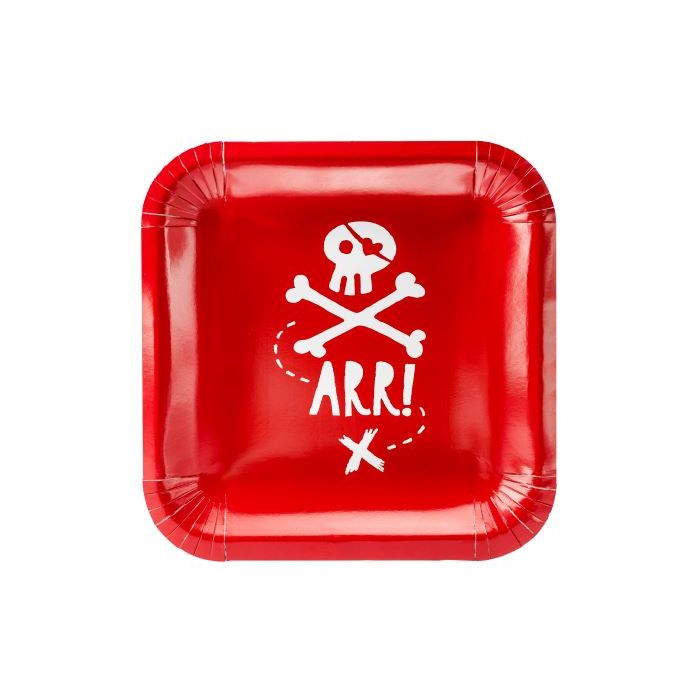 Rode papieren borden met wit piratenmotief 6x - 20x20 cm