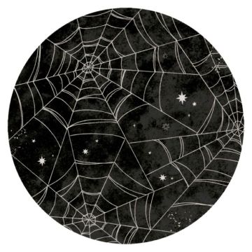 Zwarte Halloween papieren borden met spinnenweb 8x - Ø 23 cm
