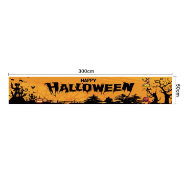 Oranje en zwarte banner met Happy Halloween tekst - 300x50 cm