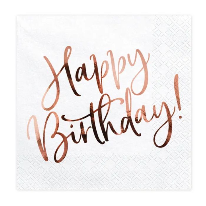 Happy birthday servetten wit 20x - 33x33cm