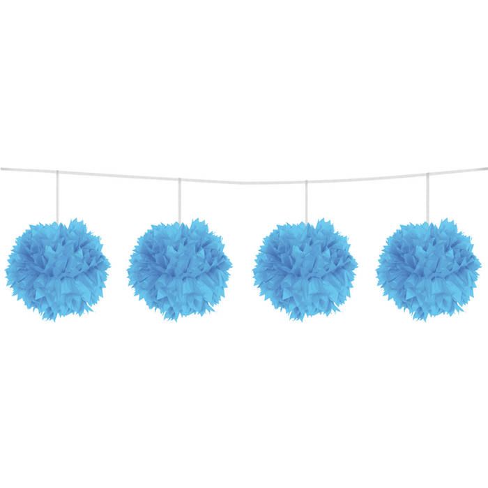 Pompom guirlande lichtblauw - 3 m