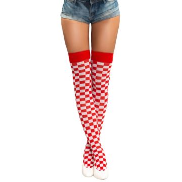 Over-knee sokken one-size geruit in rood en wit