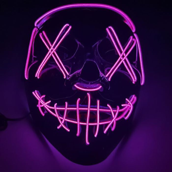 Angstaanjagend halloween LED masker - Roze doodskop met kruis