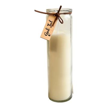 Kaars in glas met een vrolijk kerstmotief wit Het Oude Apotheek
