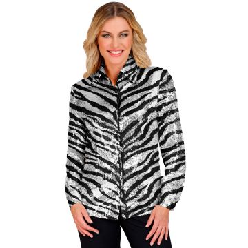 Zebra-paillettenoverhemd voor dames in zilver