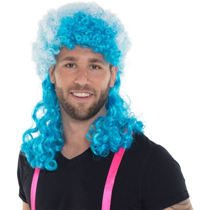 Neonblauwe afroperruque met krullen - one-size