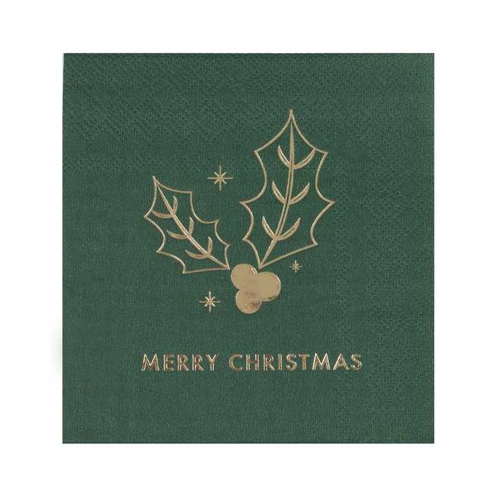 Groene Merry Christmas Servetten met Goud 16x