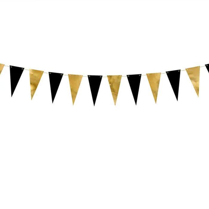 Zwarte & Gouden Slinger met Vlaggen - 2,15 meter