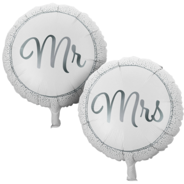 Mr. en Mrs. folieballonnen zilver 14 cm - 2x