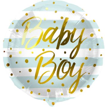 Baby jongen blauw en wit gestreepte folieballon - 45 cm
