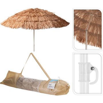 Raffiaparasol in lichtbruin Ø 180 cm met kantelfunctie