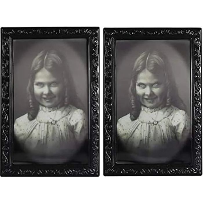 Griezelig 3D halloween portret met wisselend beeld 38x25 cm - Klein meisje portret