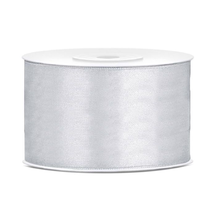 Zilverkleurig satijnen lint - 38 mm x 25 m