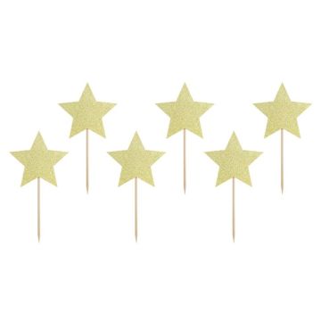 Gouden glitter ster-spiesjes 6x - 11,5 cm