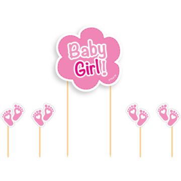 "Baby Girl" Taartdecoratie Roze 5x
