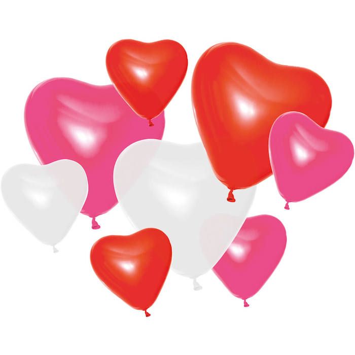 Hartvormige ballonnen in roze, rood en wit 8x 